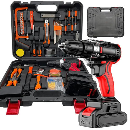 128-Piece Electric Tool Combination Set Bundled with 21 Volt Wireless Drill, Domestic Hand Tool Collection for DIY Fence Mounting, Interior Renovation, Furniture Construction & Household General Maintenance