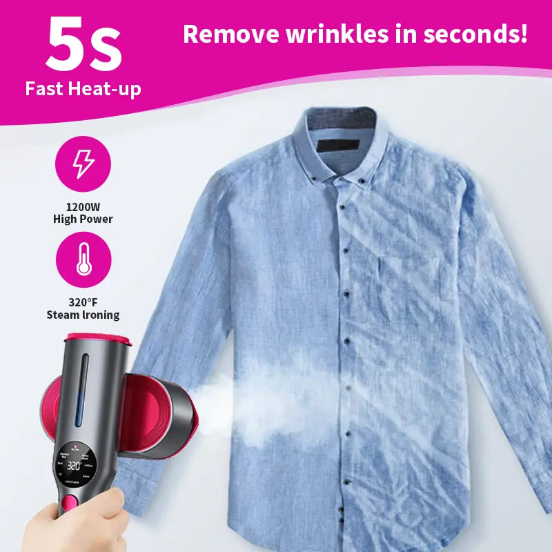 Dr.Flash Fabric Wrinkle Remover, Compact Trip-Friendly Garment Smoothing Device, 7 Adjustable Steam Levels with Digital LED Screen, Rapid 5-Second Heat-Up System, 90-Degree Rotatable Hand Grip, Ideal Holiday Present