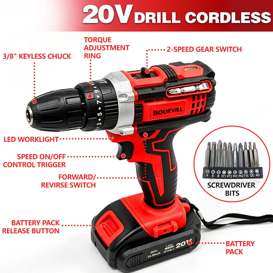 128-Piece Electric Tool Combination Set Bundled with 21 Volt Wireless Drill, Domestic Hand Tool Collection for DIY Fence Mounting, Interior Renovation, Furniture Construction & Household General Maintenance