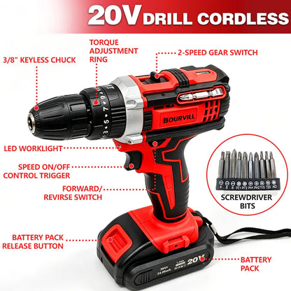 128-Piece Electric Tool Combination Set Bundled with 21 Volt Wireless Drill, Domestic Hand Tool Collection for DIY Fence Mounting, Interior Renovation, Furniture Construction & Household General Maintenance