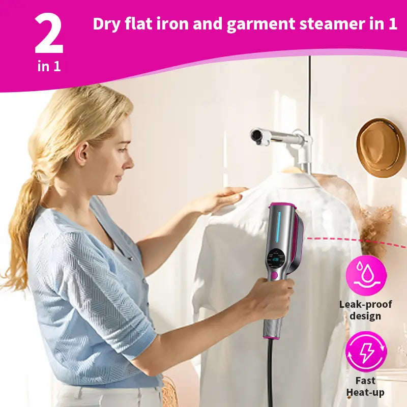 Dr.Flash Fabric Wrinkle Remover, Compact Trip-Friendly Garment Smoothing Device, 7 Adjustable Steam Levels with Digital LED Screen, Rapid 5-Second Heat-Up System, 90-Degree Rotatable Hand Grip, Ideal Holiday Present
