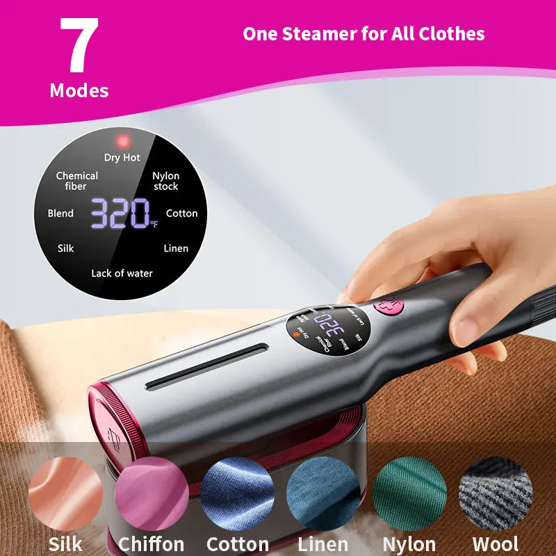 Dr.Flash Fabric Wrinkle Remover, Compact Trip-Friendly Garment Smoothing Device, 7 Adjustable Steam Levels with Digital LED Screen, Rapid 5-Second Heat-Up System, 90-Degree Rotatable Hand Grip, Ideal Holiday Present