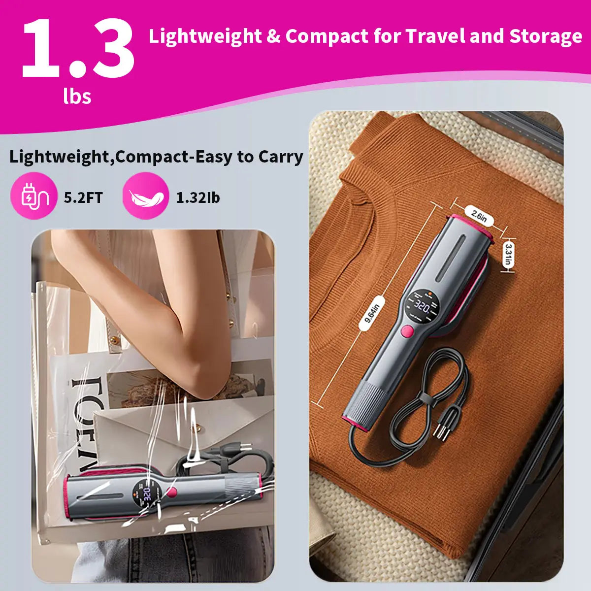 Dr.Flash Fabric Wrinkle Remover, Compact Trip-Friendly Garment Smoothing Device, 7 Adjustable Steam Levels with Digital LED Screen, Rapid 5-Second Heat-Up System, 90-Degree Rotatable Hand Grip, Ideal Holiday Present